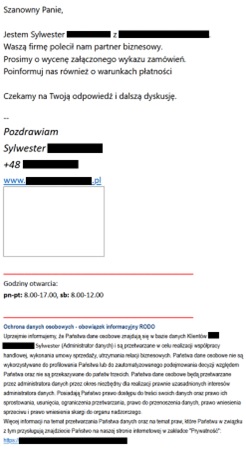 Fałszywy mail przykład