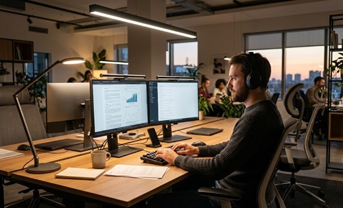 ergonomiczne oświetlenie biurka do pracy przy monitorze